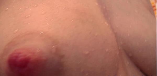  Cute mom relaxing in bathroom and fingering her hairy cunt